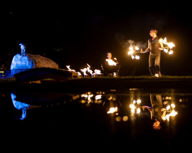 Abendliche Feuershow im Wildpark