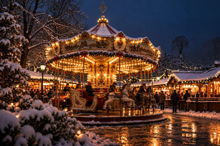 Beleuchtetes Karussell auf einem Weihnachtsmarkt