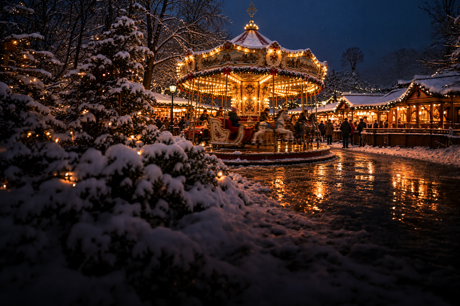 Beleuchtetes Karussell auf einem Weihnachtsmarkt